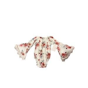Knots For Tots Floral Bodysuit Size 12-18 Months Cream Pink Bell Sleeves Roses